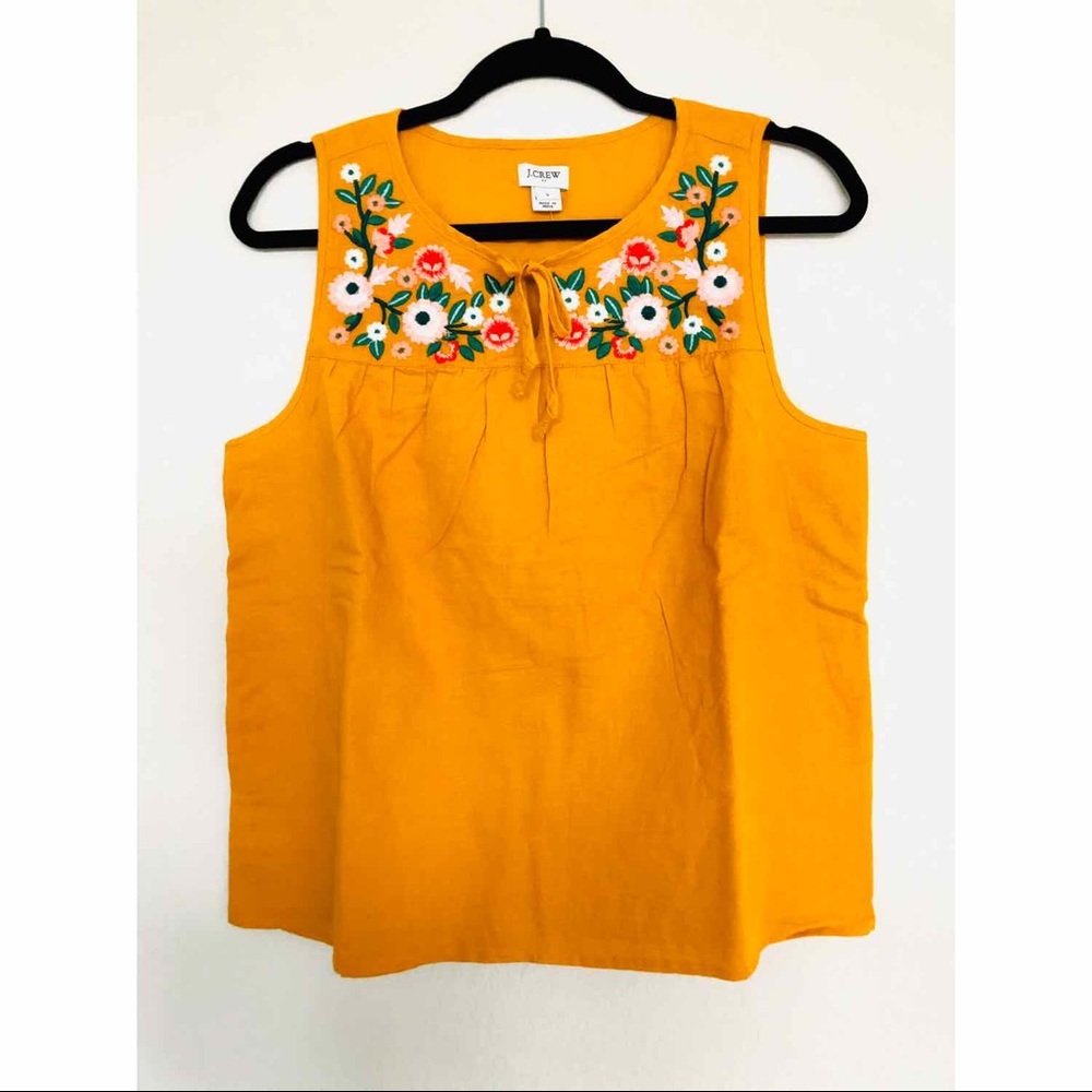 NWT J Crew Golden Yellow Embroidered Tank Top
